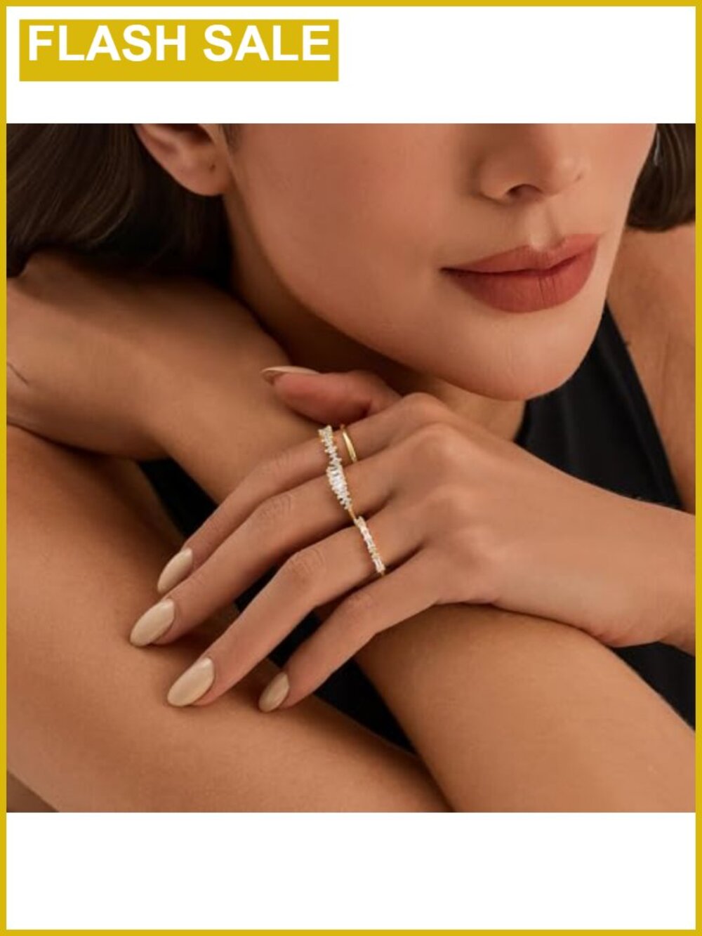 18K Gold Plated Stackable Rings Set Cubic Zirconia Pave Stacking Rings - Picture 2 of 6